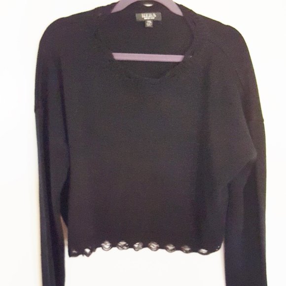 HERA Womens Crop Sweater 2X L/S Black Cut Out - Picture 1 of 5